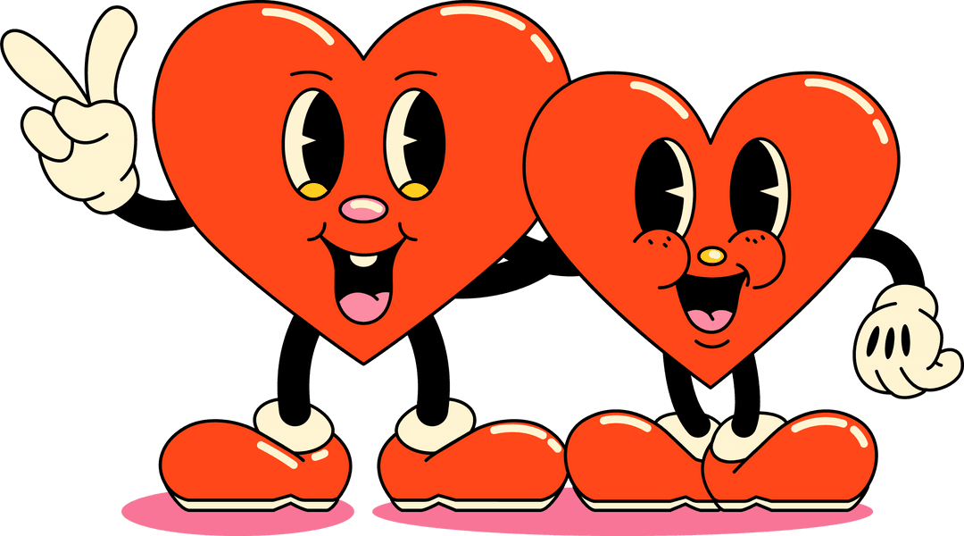 Cute Heart Duo with Shoes and Gloves on Transparent Background