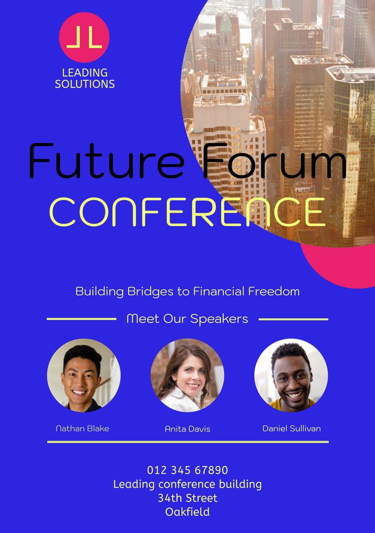 Finance Business Conference Flyer With Cityscape And Speaker Photos - Download Free Stock Templates Pikwizard.com