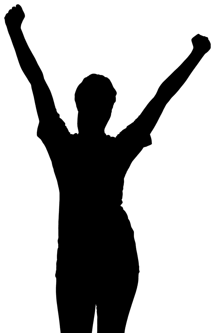 Cheering Woman Rear View in Transparent Overlay