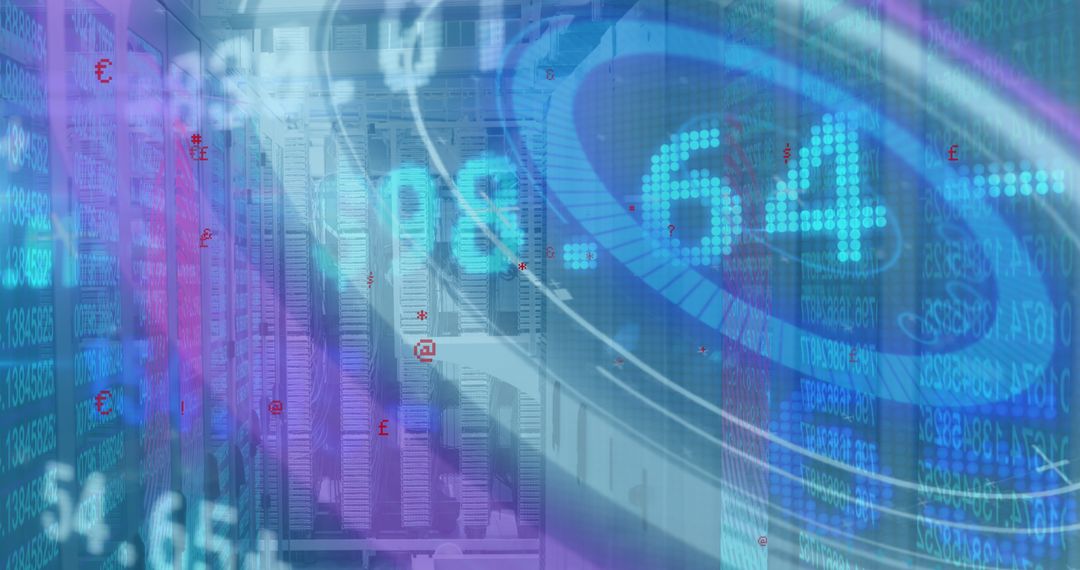 Digital Data Growth in Advanced Server Room Surrounded by Financial Charts
