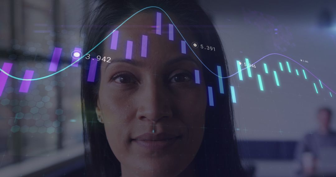 Businesswoman Analyzing Digital Data Visualization Interface