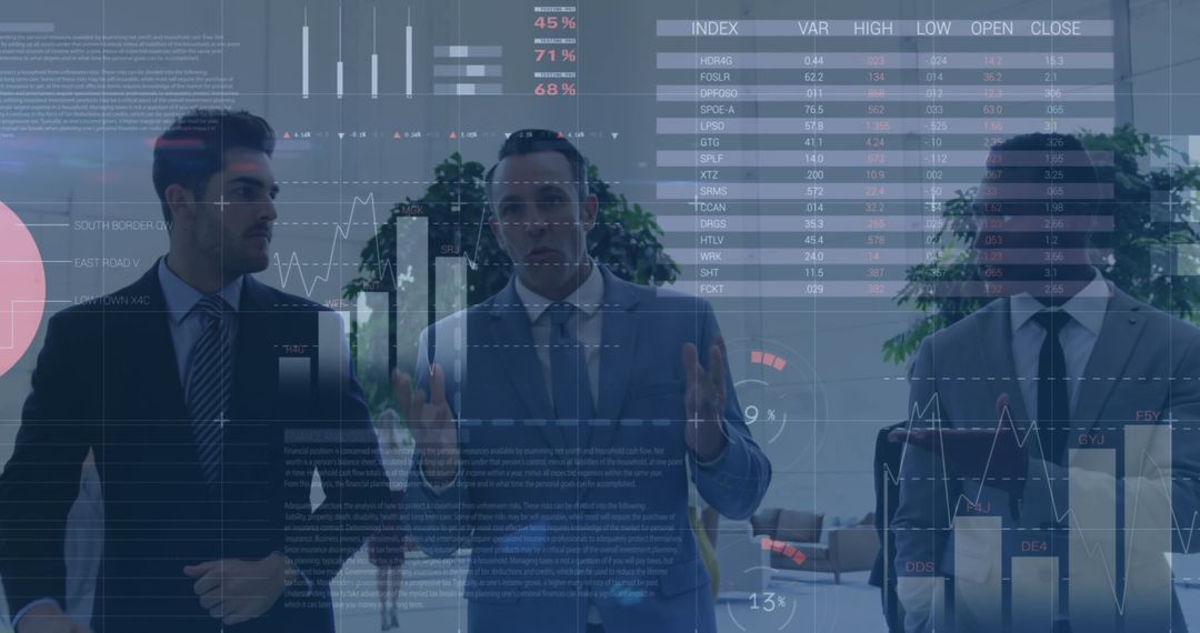 Global Business Strategy Meeting with Digital Data Overlay