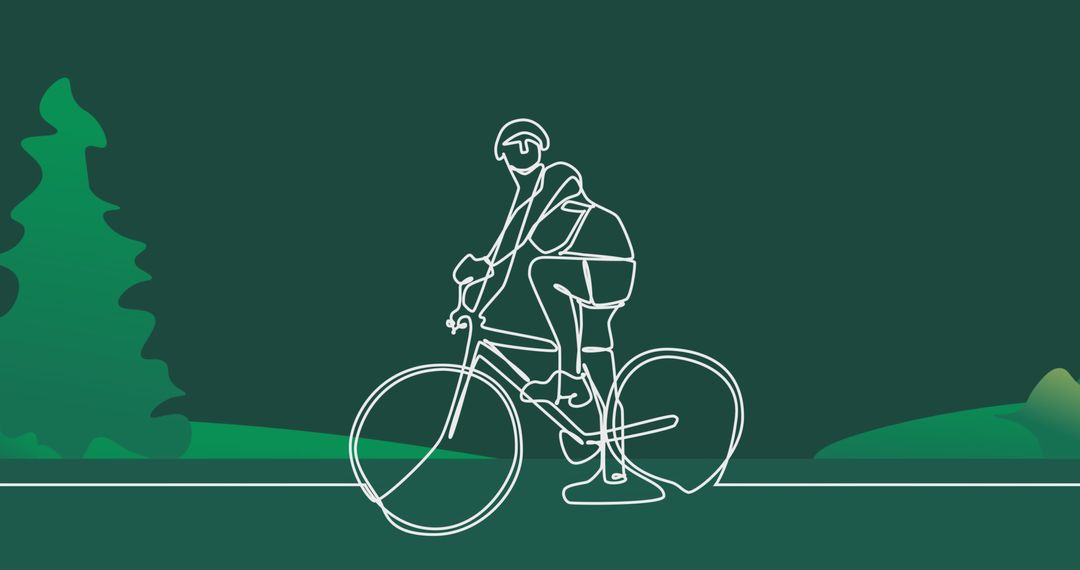 Continuous Line Drawing of Female Cyclist in Scenic Setting