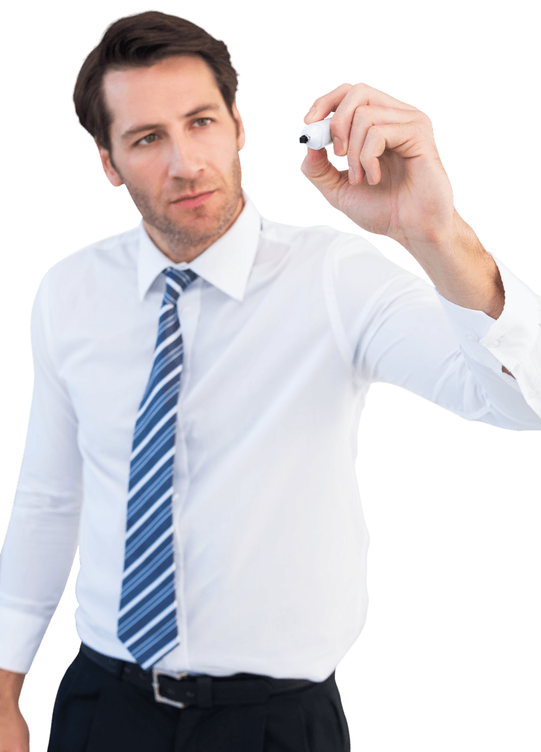 Transparent Businessman Writing with Marker on Clear Surface