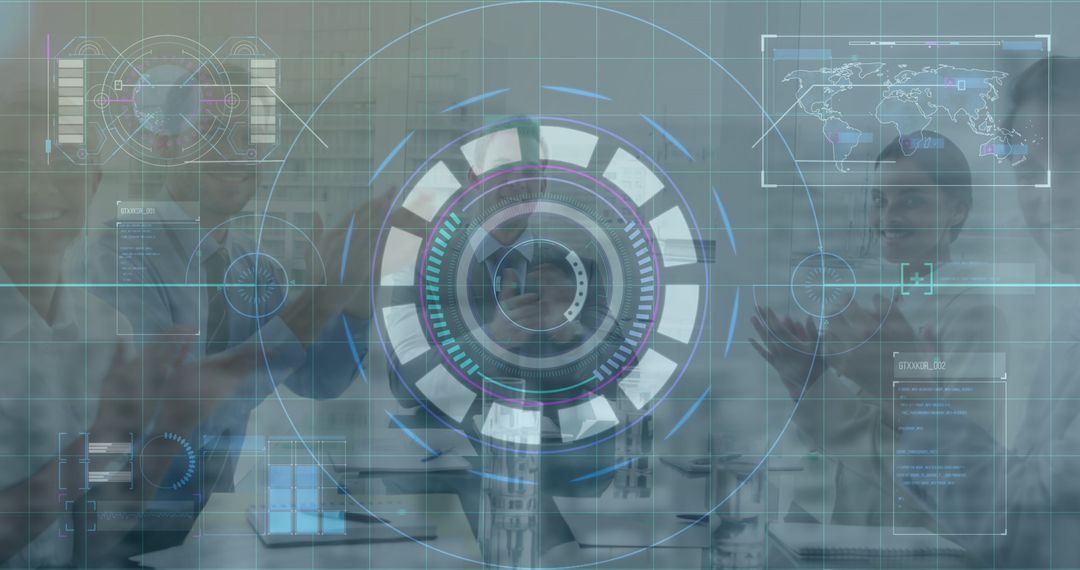 Futuristic Data Visualization Overlay with Business Professionals