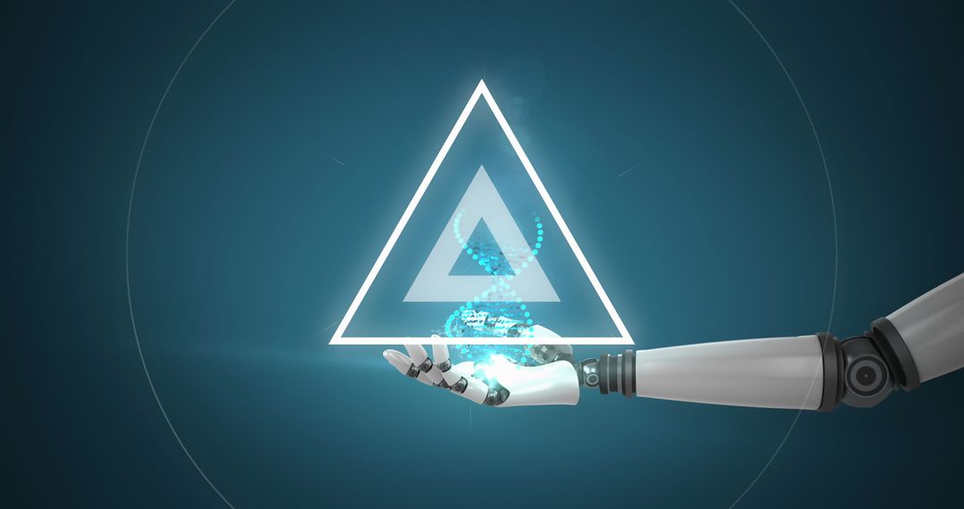 Futuristic Robot Hand with Digital DNA Strand and Triangle