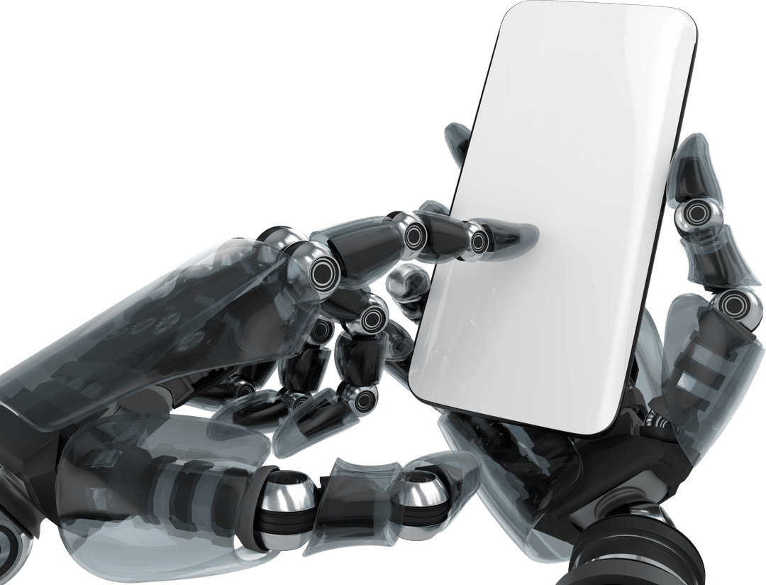 Robotic Hands Interacting with Smartphone on Transparent Background