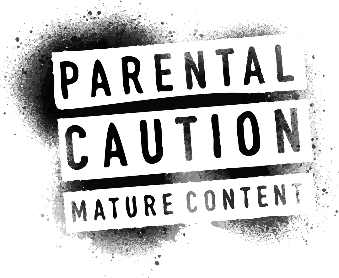 Parental Caution Stamp with Distressed Design on Transparent Background