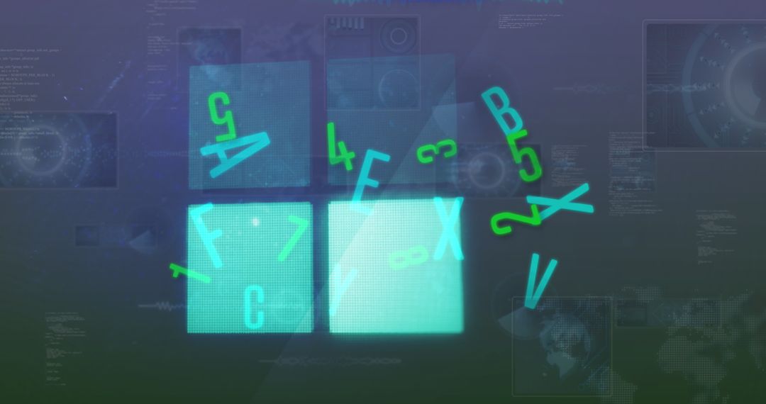 Digital Interface With Glowing Squares and Data