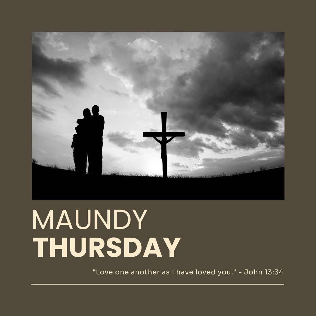 Maundy Thursday Religious Reflection with Cross and Family Silhouettes - Download Free Stock Templates Pikwizard.com