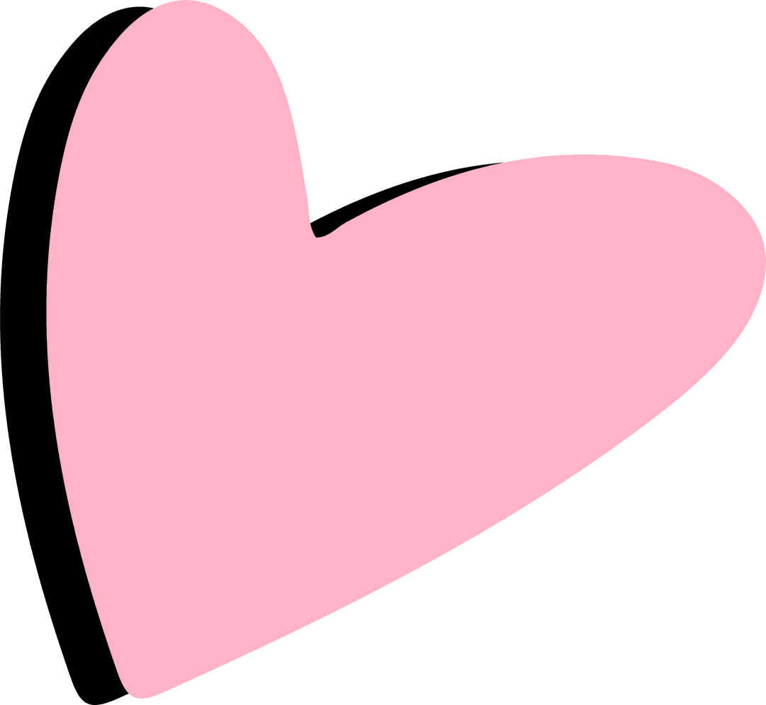 Stylized Pink Heart with Drop Shadow on Transparent Background