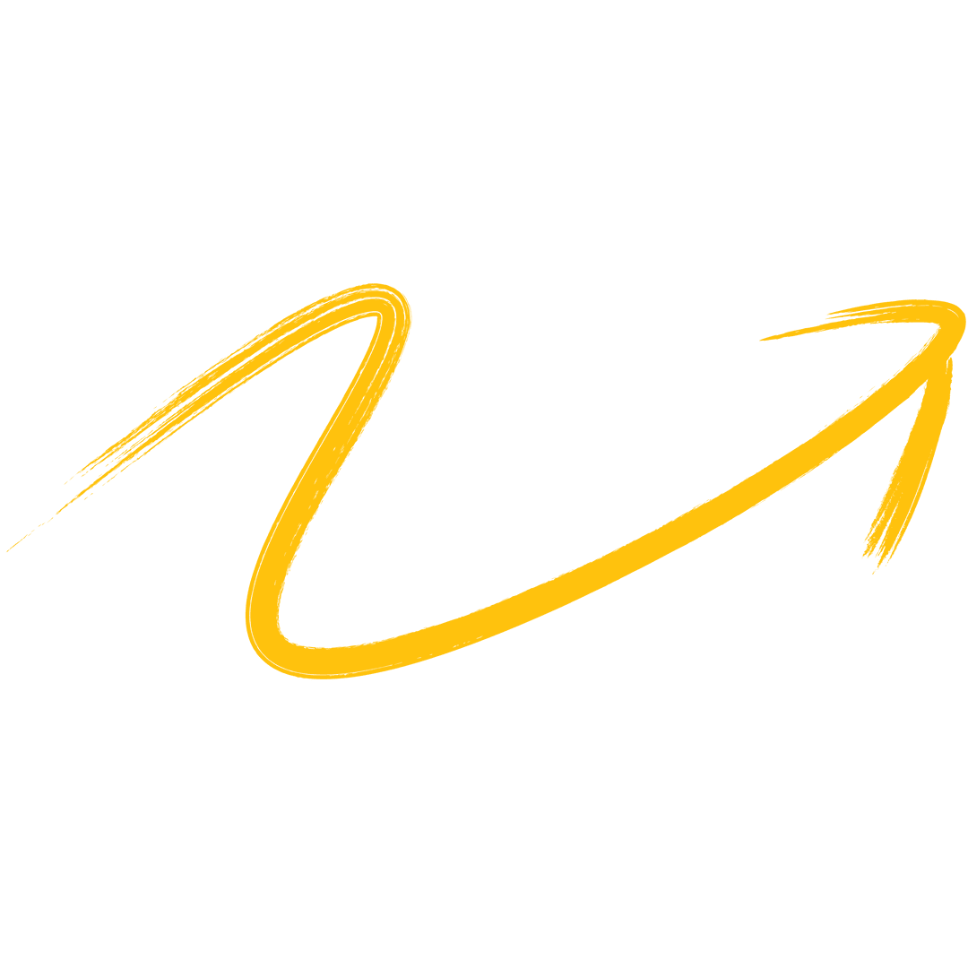 Yellow Curved Arrow on Transparent Background Freehand Design