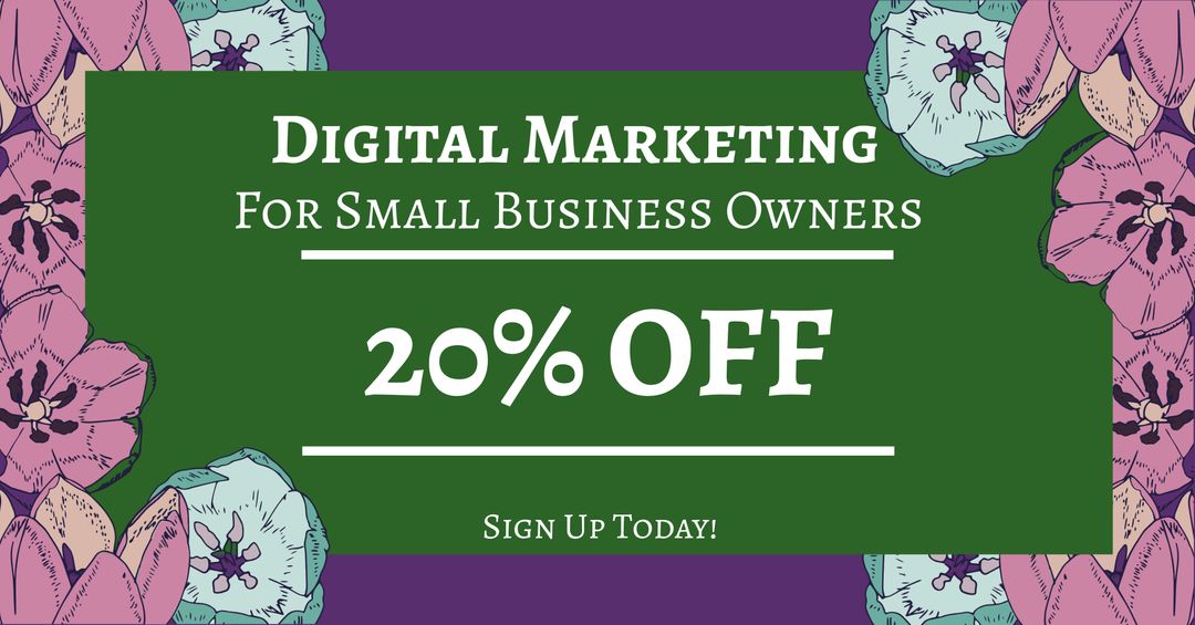 Digital Marketing Discount Flyer for Small Business Owners with Floral Elements - Download Free Stock Templates Pikwizard.com