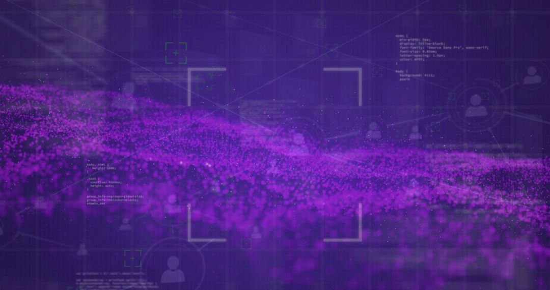 Digital Data Visualization with Abstract Purple Particles