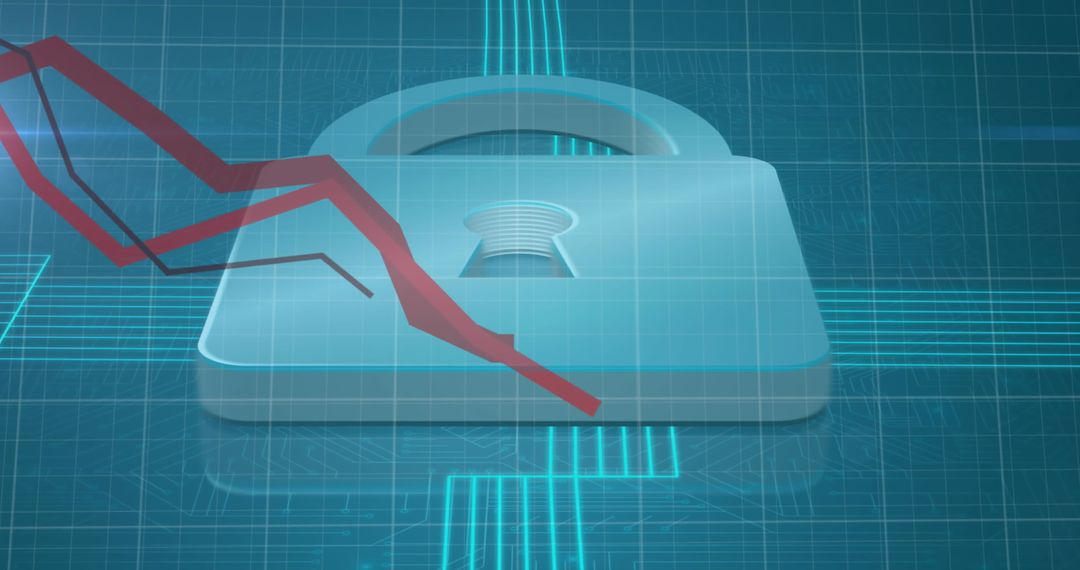 Cyber Security Technology with Declining Data Chart Overlay