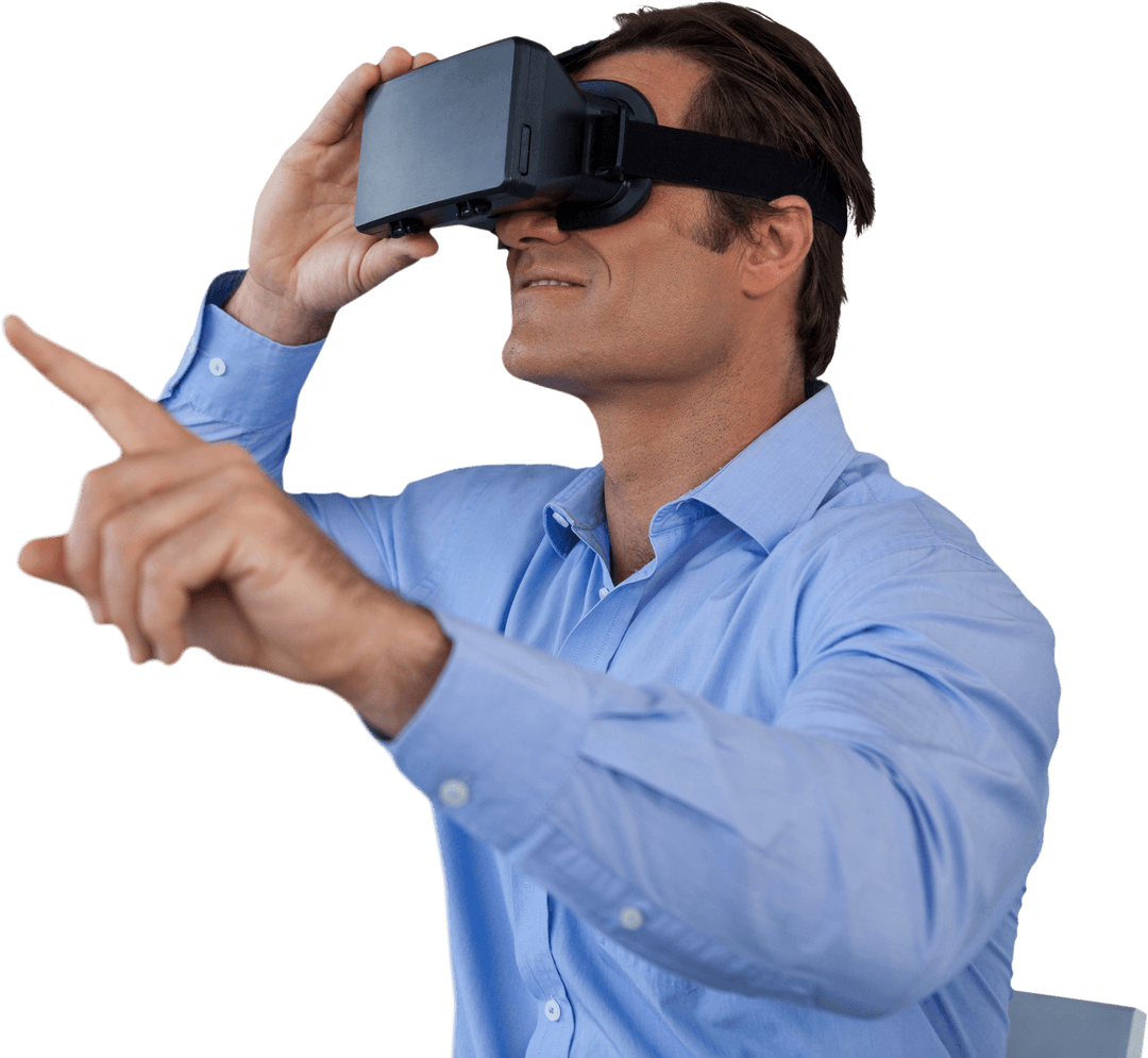 Businessman Explores Virtual Reality with Transparent Background