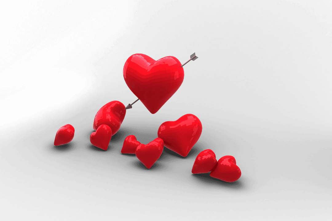 Red Hearts with Arrow Illustration on Transparent Background