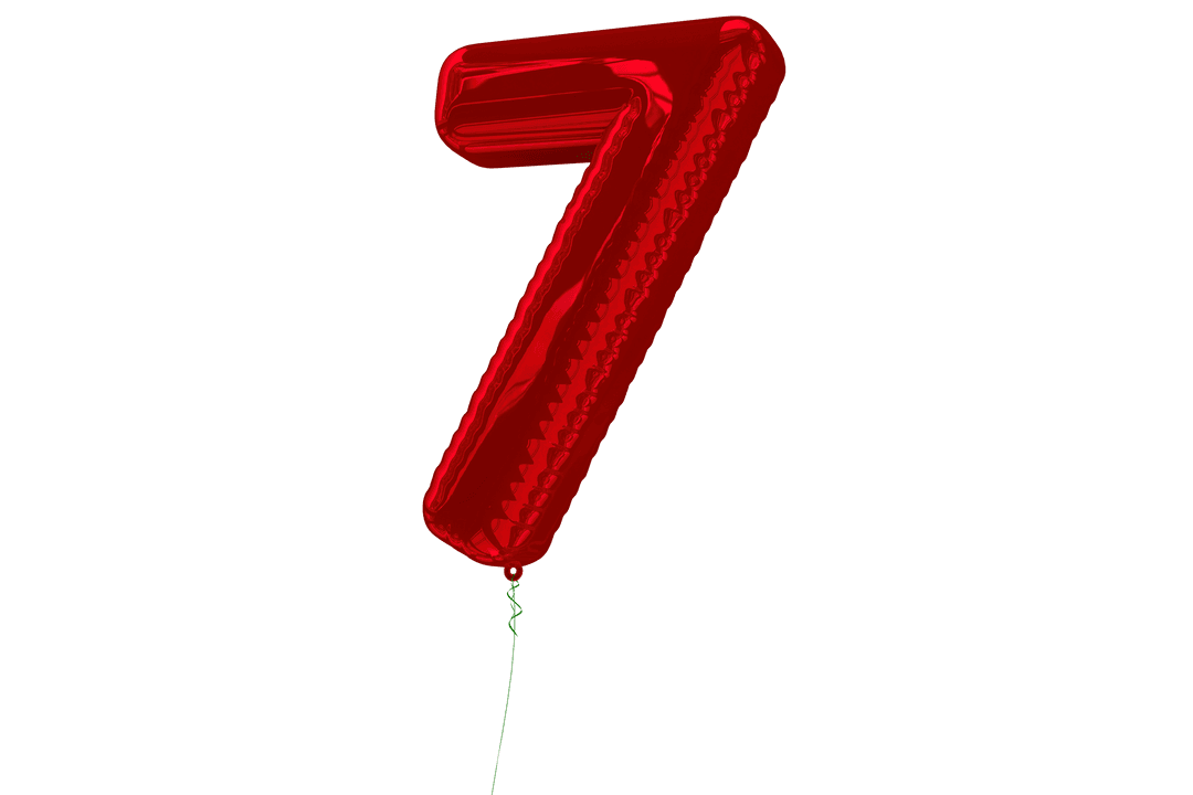Red Number 7 Foil Balloon On Transparent Background Celebration PNG
