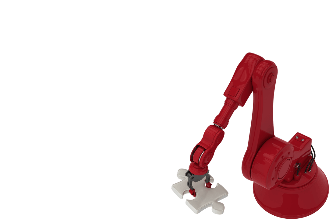 Transparent Red Robotic Arm Grabbing Puzzle Piece Strong Concept