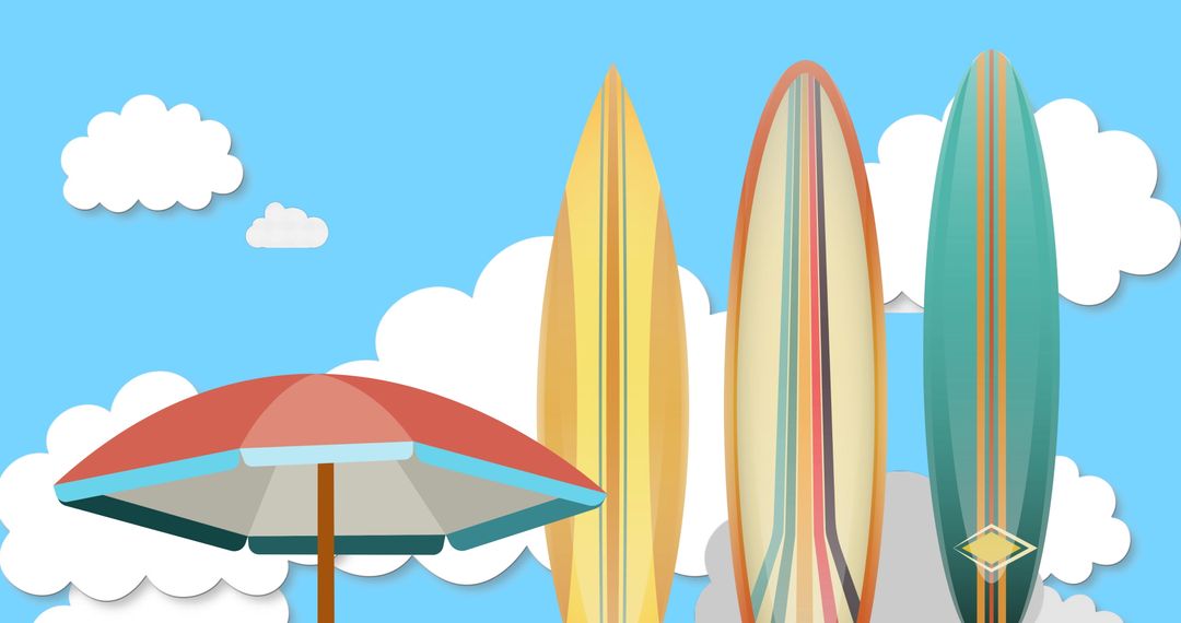Surfboards Standing Tall with Beach Umbrella