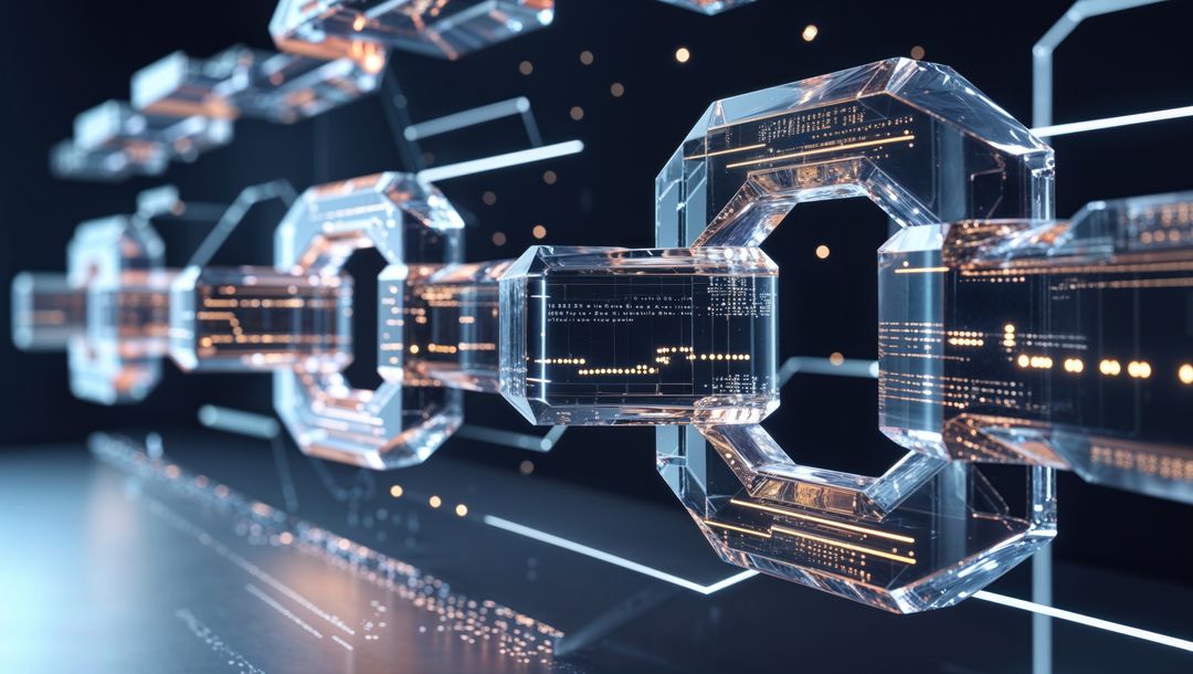 Futuristic Digital Blockchain with Glowing Circuits and Transparency