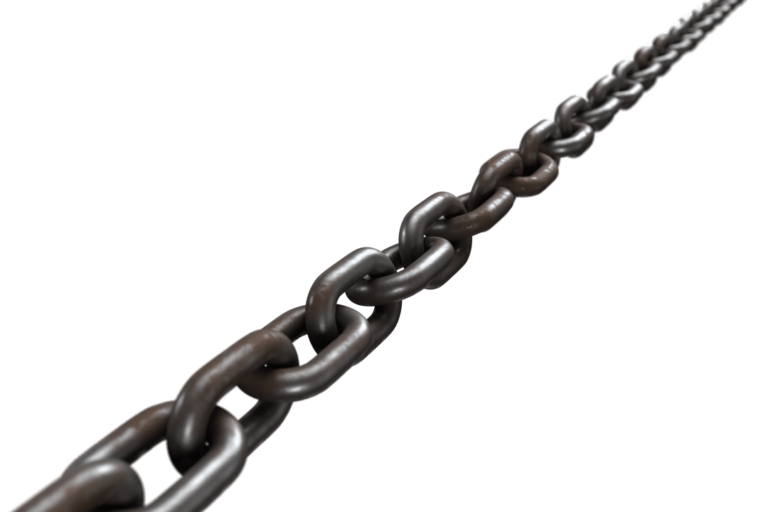 Long Transparent Rusty Metal Chain Isolated on White Background