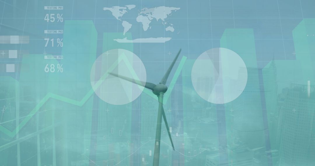 Renewable Energy Concept with Wind Turbine and Urban Data Overlay