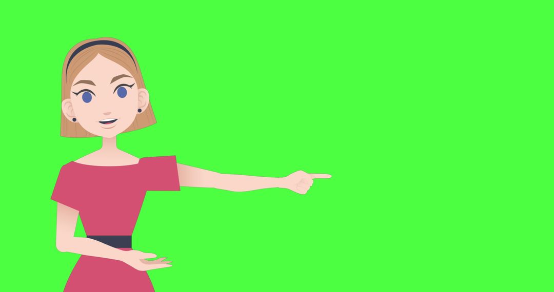 Illustrated Woman Gesturing with Green Screen Background