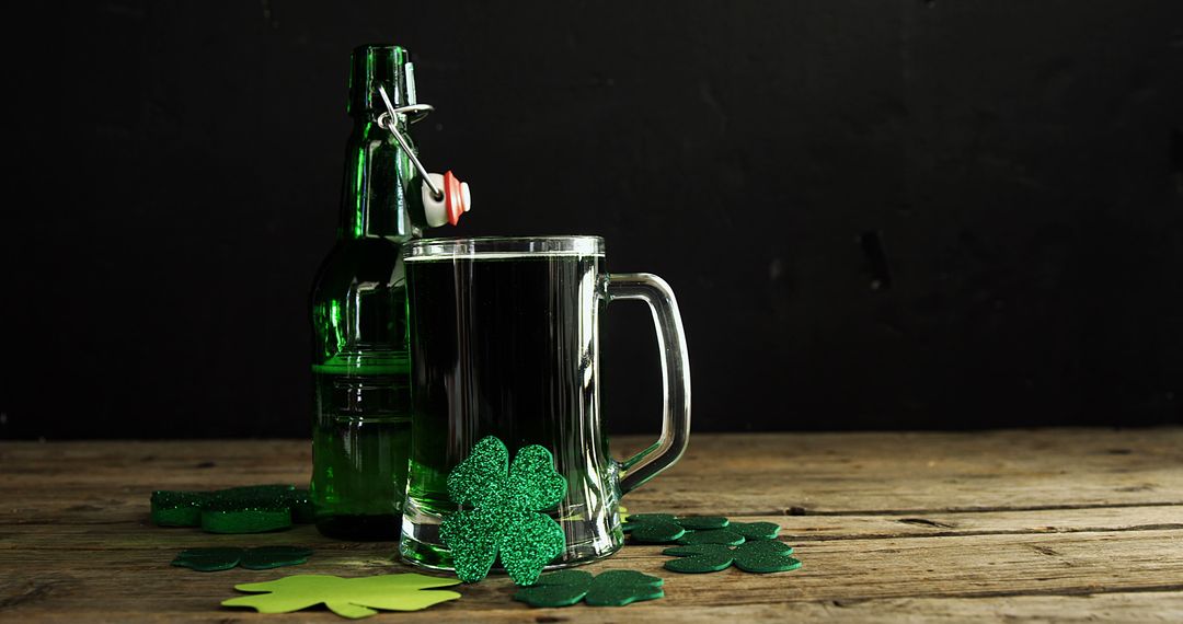 Festive St. Patrick's Day Beer Setup with Shamrocks - Free Images, Stock Photos and Pictures on Pikwizard.com