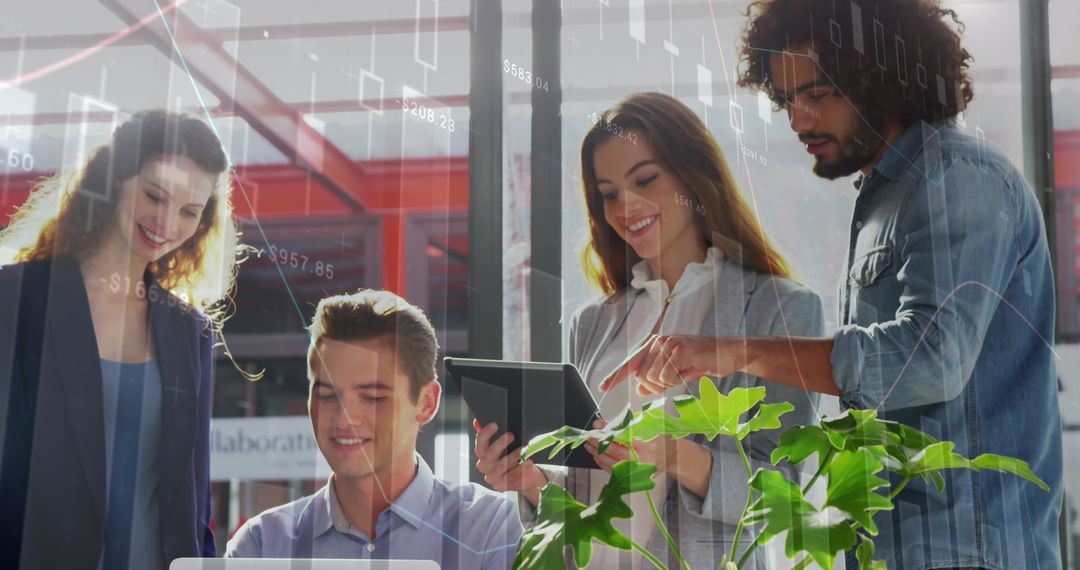 Business Team Collaborating on Financial Data in Modern Office