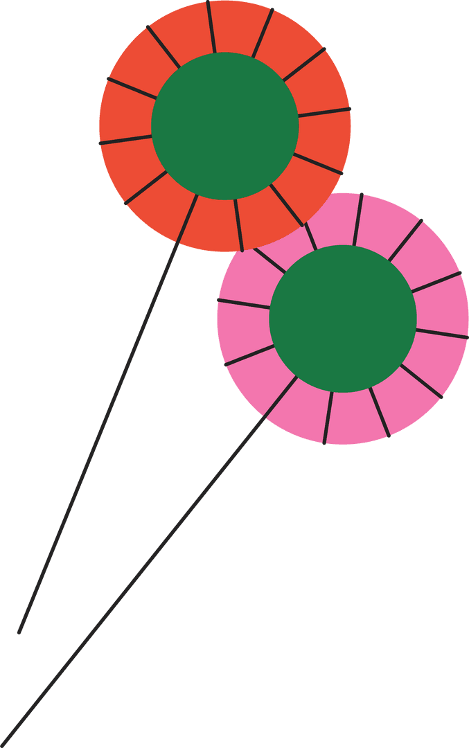 Colorful Lollipops with Green Centers on Transparent Background