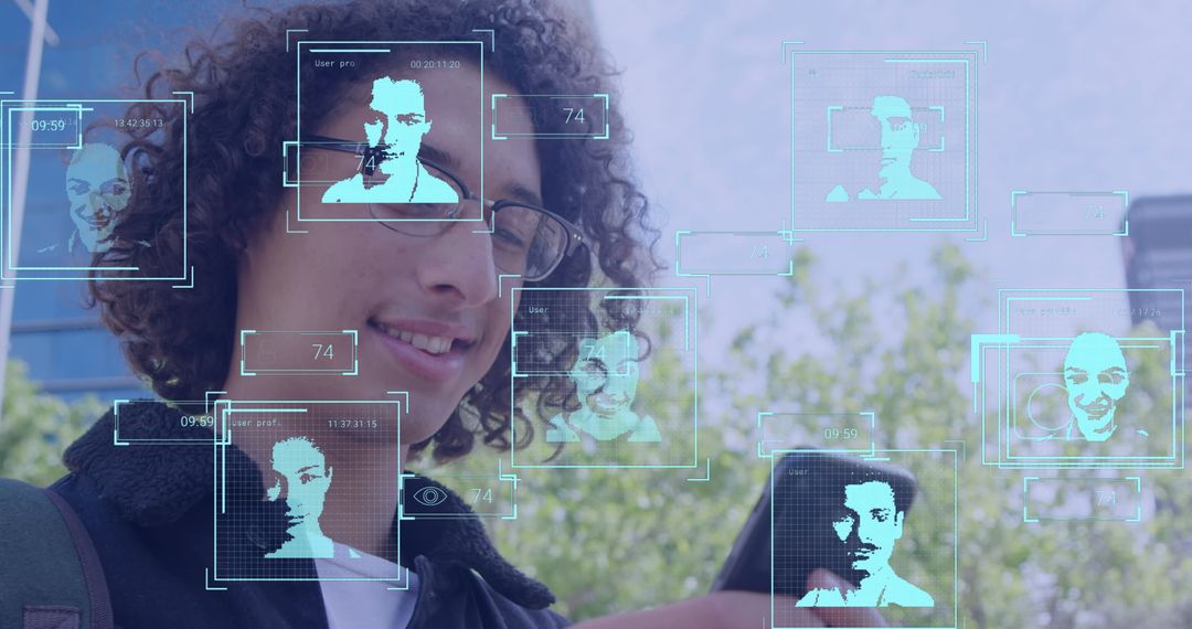 Facial Recognition Technology Concept with Digital Interface