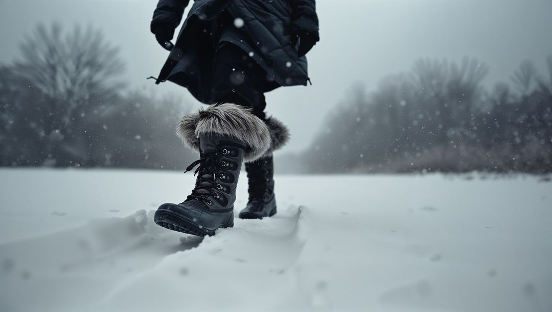 Winter Journey in Snowy Wilderness with Fur-Lined Boots