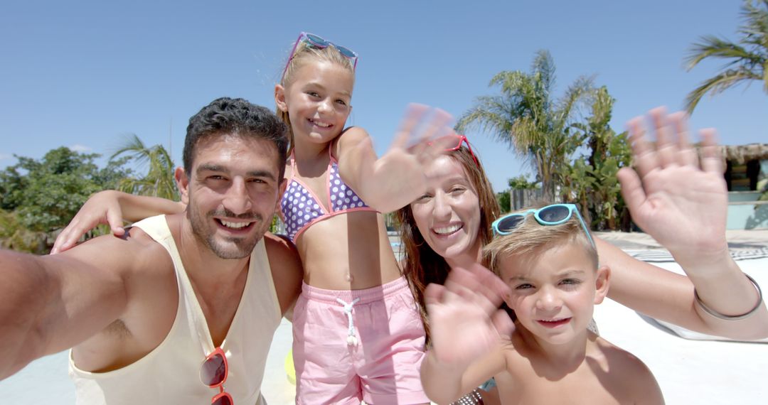 Happy Family Taking Selfie at Resort on Summer Vacation - Free Images, Stock Photos and Pictures on Pikwizard.com