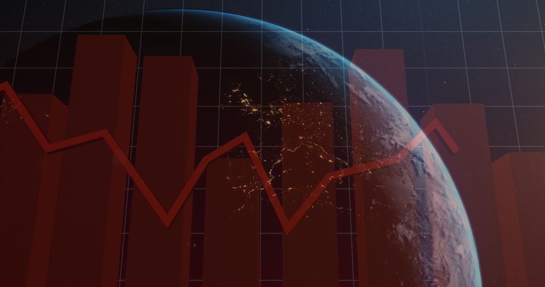 Financial Data Visualization Over Globe with Grid Background