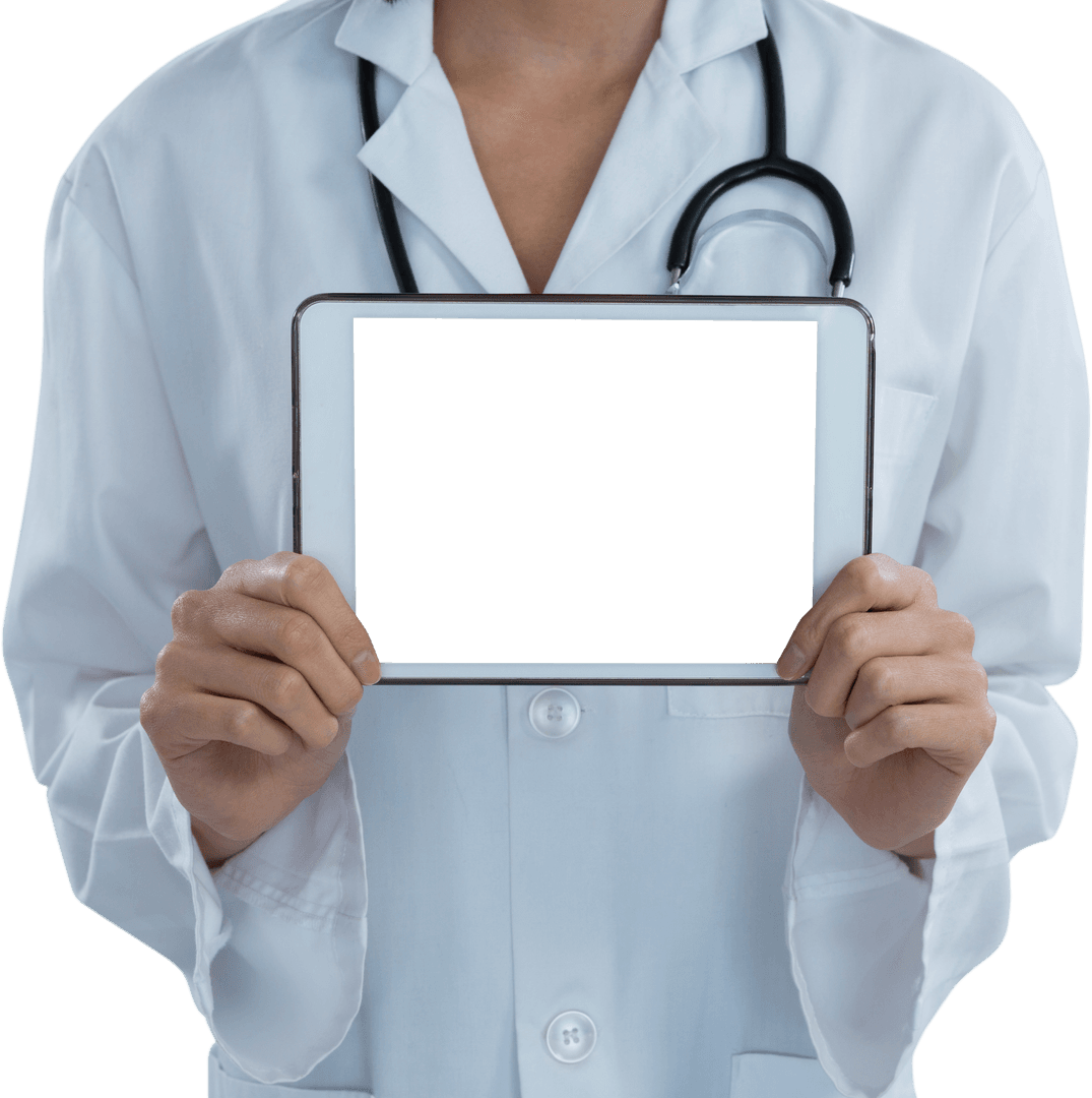 Transparent Female Doctor Holding Digital Tablet
