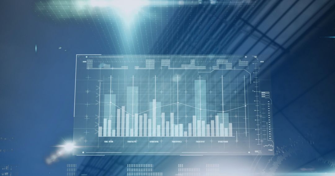 Futuristic Data Interface with Business Graphs Against Urban Backdrop