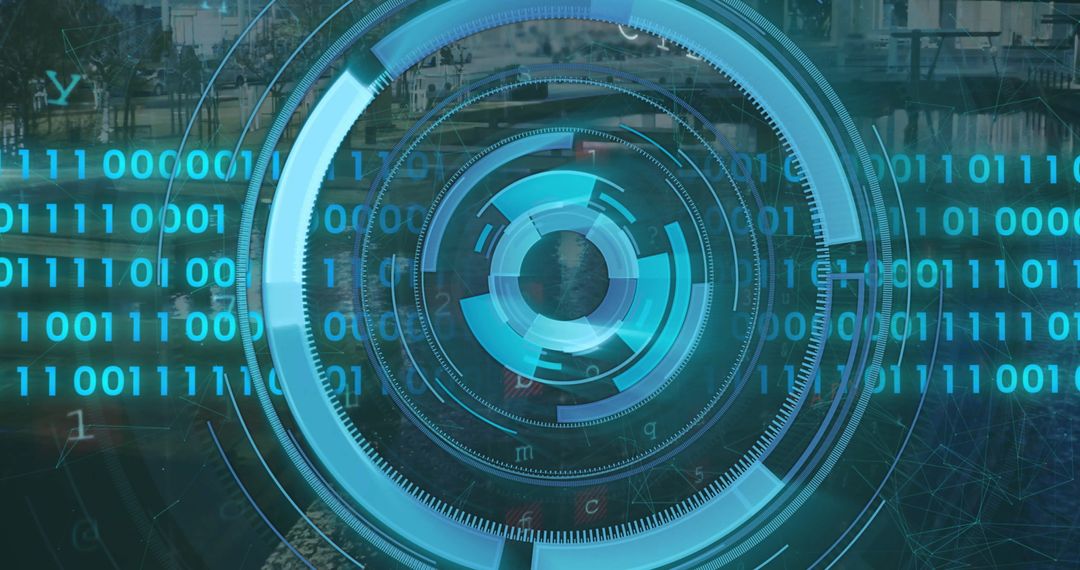 Digital Data Scope Scanning Cityscape with High-Tech Interface