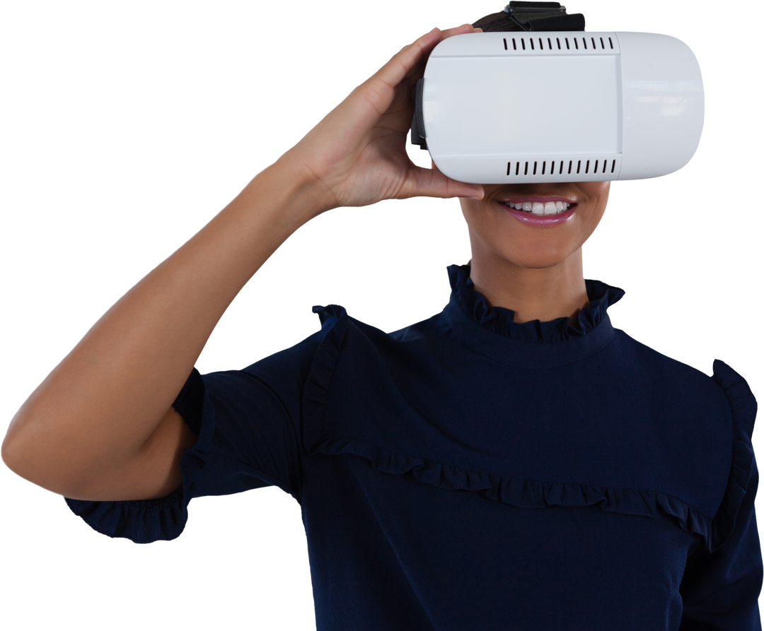 Close-Up of Woman Using Transparent Virtual Reality Headset on White Background - Download Free Stock Images Pikwizard.com