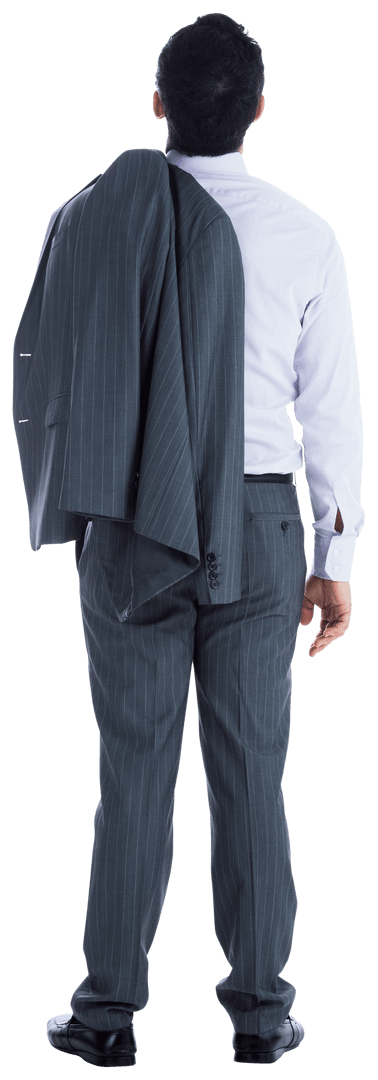 Transparent Thoughtful Businessman in Suit with Jacket Over Shoulder