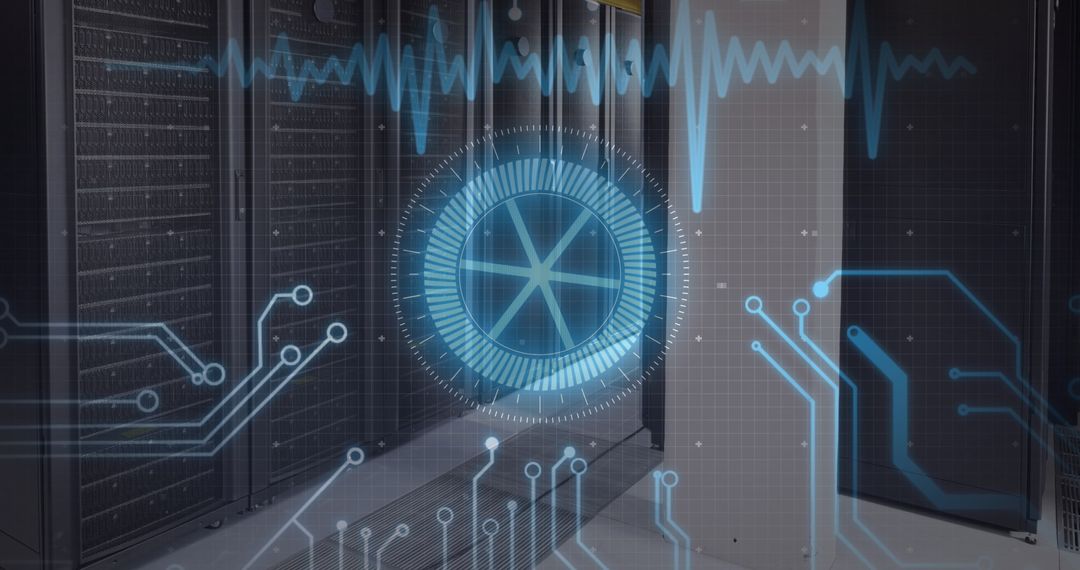 Futuristic Digital Overlay in Modern Data Center