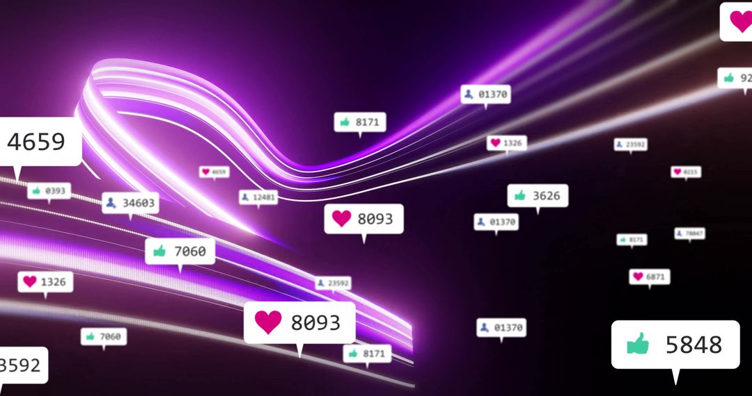 Vibrant Digital Interface with Neon Waves and Social Media Notifications