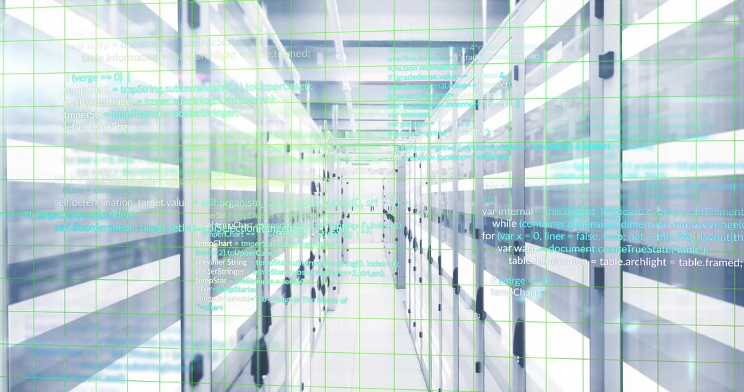 Futuristic Data Center with LED Lighting and Digitized Code