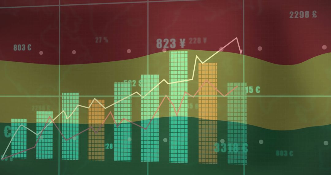 Financial Data Against Bolivia Flag with Colorful Bar and Line Graphs