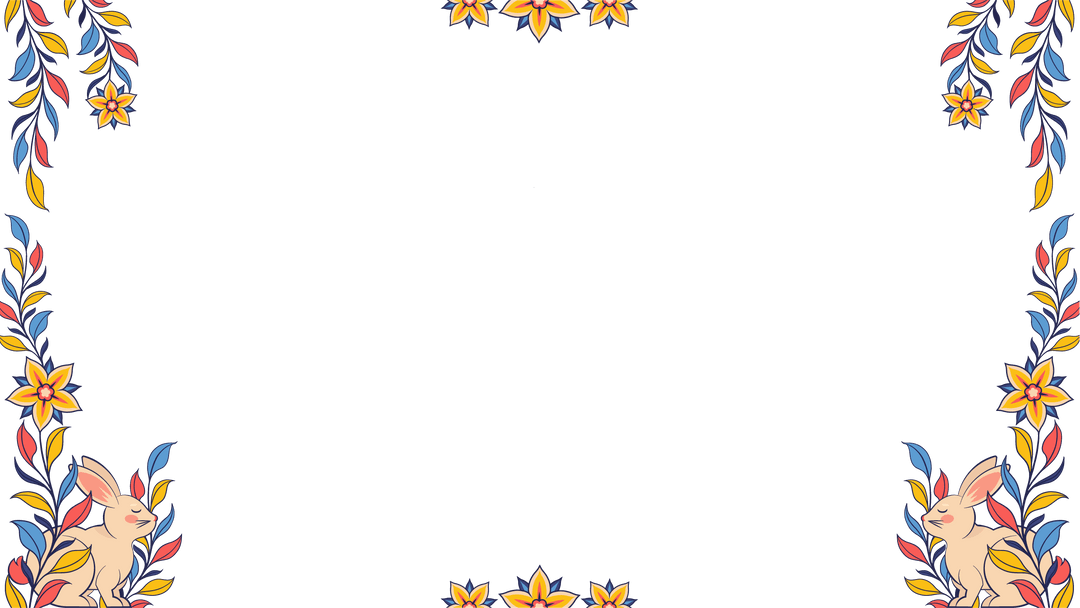 Ornamental Floral Frame With Rabbits on Transparent Background