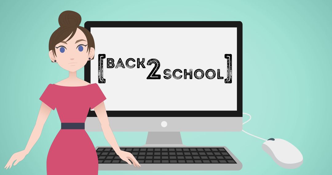Digital Back to School Concept with Animated Woman