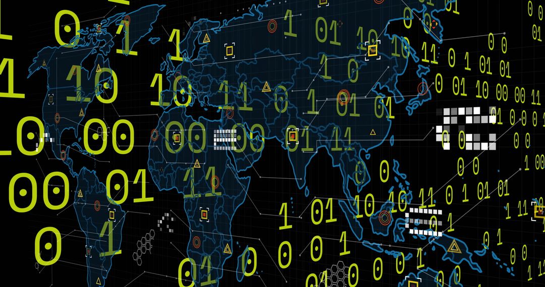 Abstract World Map with Binary Code and Data Visualization - Free Images, Stock Photos and Pictures on Pikwizard.com