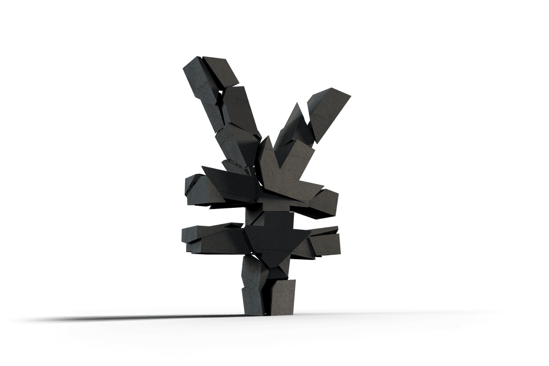 Transparent Yen Sign in 3D Fractured Design