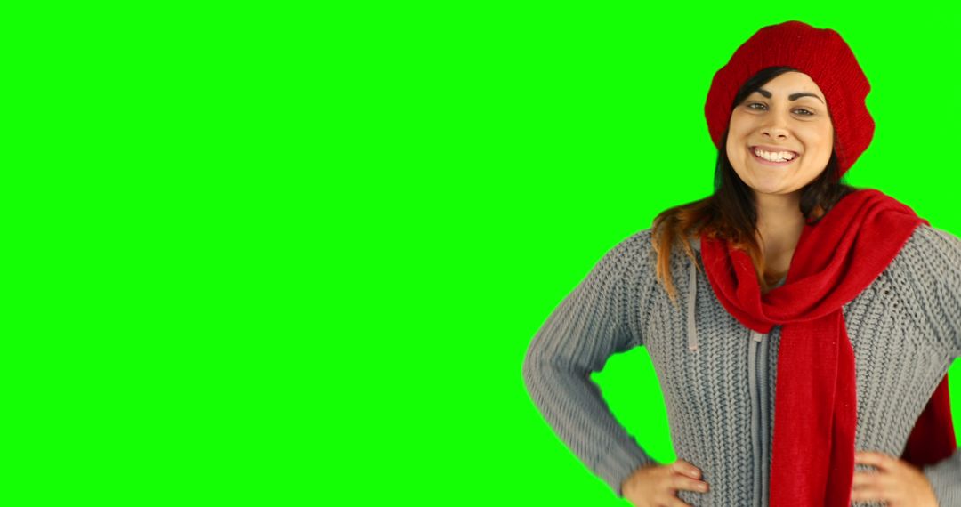 Smiling Woman in Winter Clothing against Green Screen Background - Free Images, Stock Photos and Pictures on Pikwizard.com