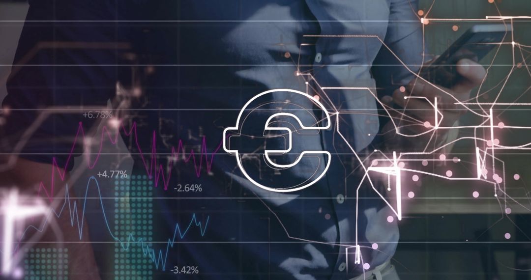 Euro Symbol with Digital Network Connections and Data
